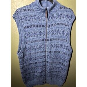 Vintage Polo Golf Ralph Lauren Sweater Vest M Blue Fair Isle Knit Zip Mock Neck